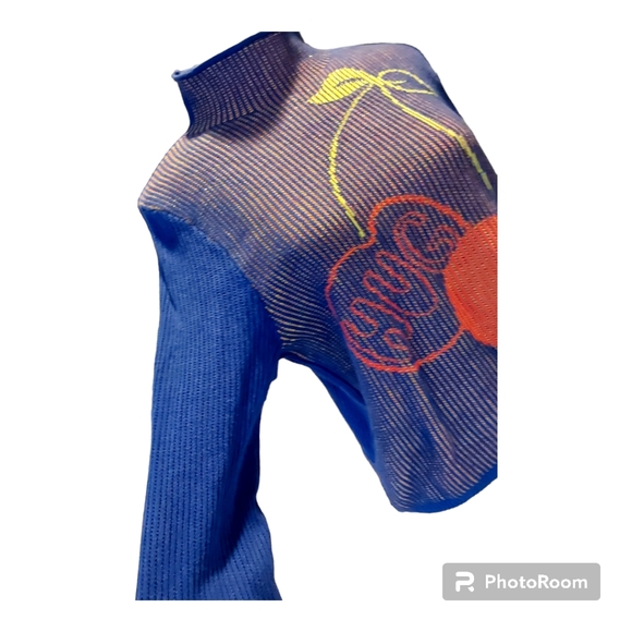 Urban Outfitters Shauna Jacquard BDG Cherry Mock Neck Crop Top Sweater Blue L - Picture 6 of 11